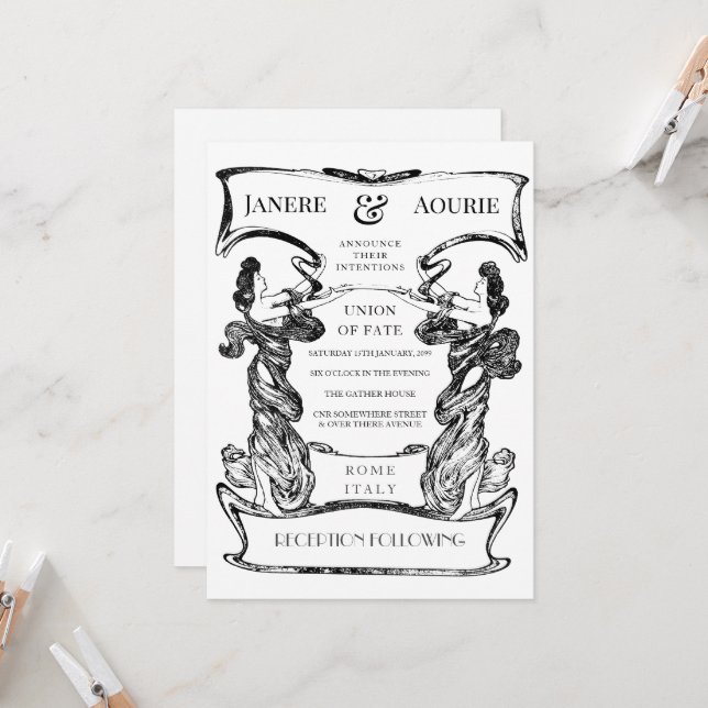 Convites Art Nouveau Deco Female Forma Quadro (Frente/Verso In Situ)