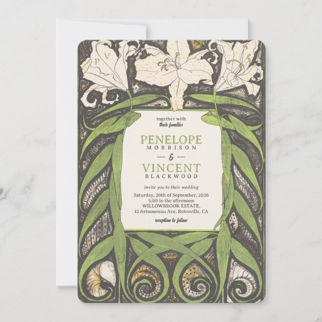 Convites Art Nouveau Elegant Lily (Frente)