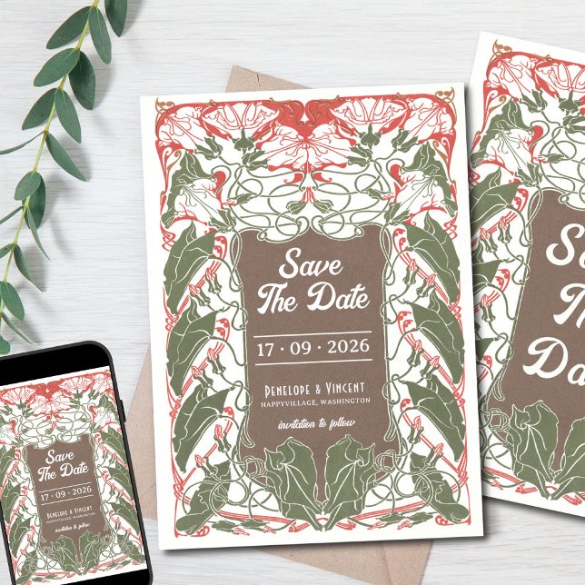 Convites Art Nouveau Eleição Floral 2 Salvar a Data (Criador carregado)