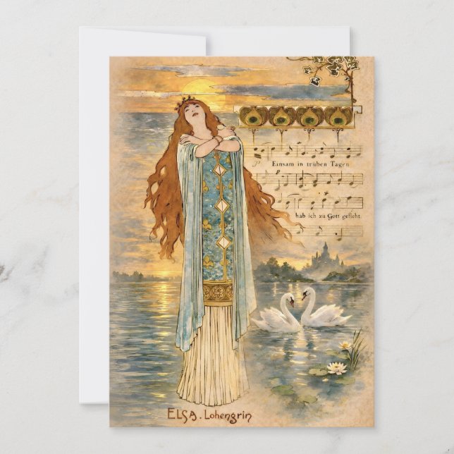 Convites Art Nouveau Elsa Lohengrin Poster with Swans  (Frente)