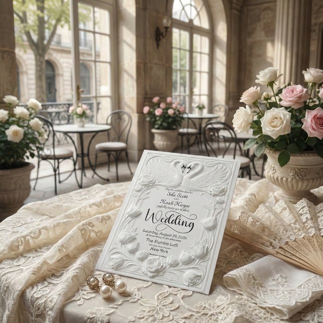 Convites Art Nouveau Faux Embossed Swan Wedding (Criador carregado)