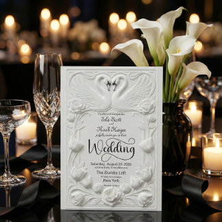 Convites Art Nouveau Faux Embossed Swan Wedding
