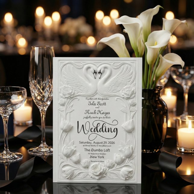 Convites Art Nouveau Faux Embossed Swan Wedding (Criador carregado)