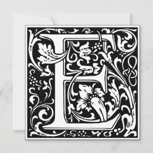 Convites Art Nouveau Floral Alphabet Monograma - Letra E