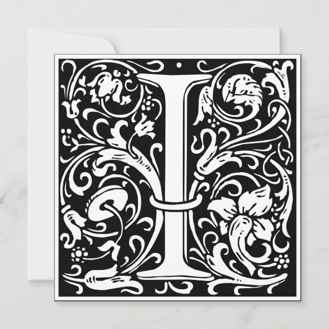 Convites Art Nouveau Floral Alphabet Monograma - Letra I (Frente)