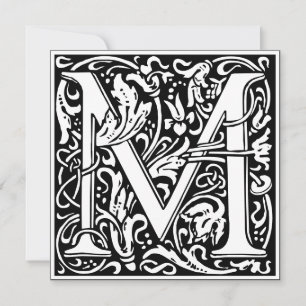 Convites Art Nouveau Floral Alphabet Monograma - Letra M