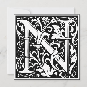 Convites Art Nouveau Floral Alphabet Monograma - Letra N