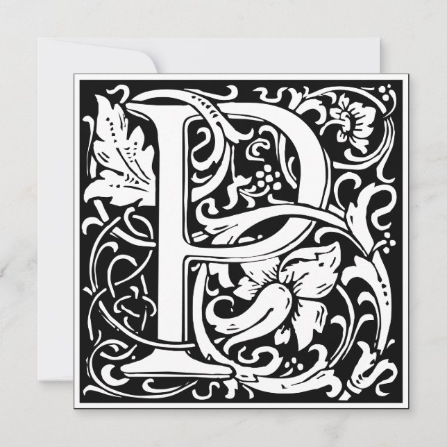 Convites Art Nouveau Floral Alphabet Monograma - Letra P (Frente)