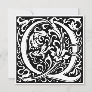 Convites Art Nouveau Floral Alphabet Monograma - Letra Q