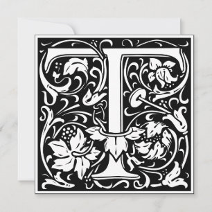Convites Art Nouveau Floral Alphabet Monograma - Letra T