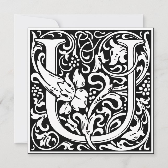 Convites Art Nouveau Floral Alphabet Monograma - Letra U (Frente)