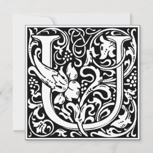 Convites Art Nouveau Floral Alphabet Monograma - Letra U