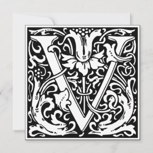 Convites Art Nouveau Floral Alphabet Monograma - Letra V