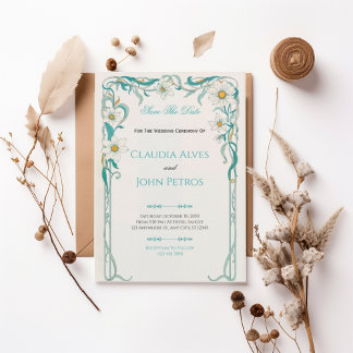 Convites Art Nouveau Floral Save the Date Invitation