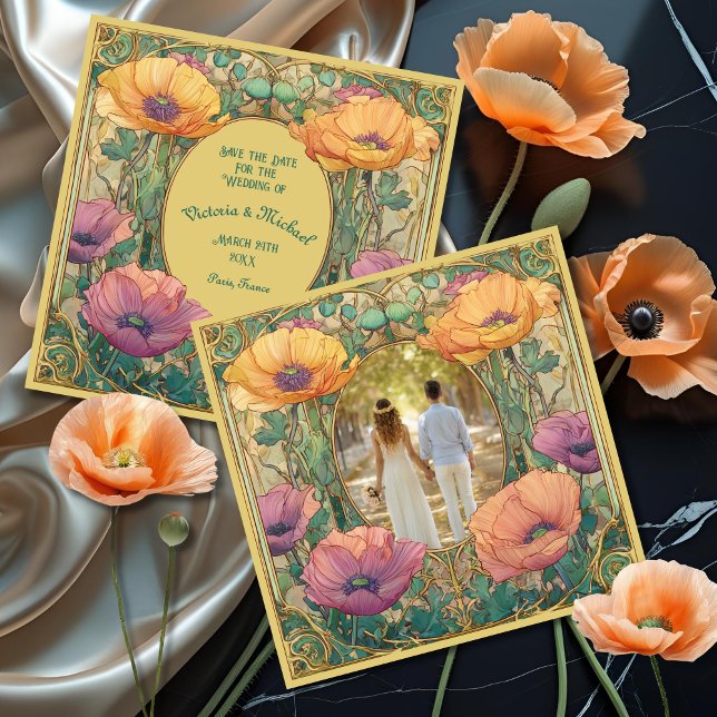 Convites Art Nouveau Floral Save the Date Photo (Criador carregado)