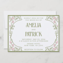 Art Nouveau Floral Wedding Green and Pink