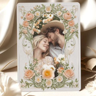 Convites Art Nouveau Foto Casamento Peach Ranunculus