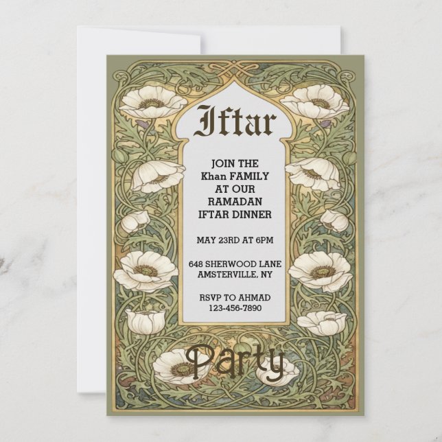 Convites Art Nouveau Iftar Poppy Flower Invitation (Frente)