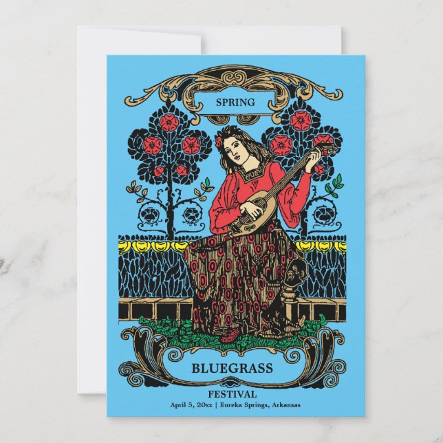 Convites Art Nouveau Mulher com Festival de Música de Violã (Frente)