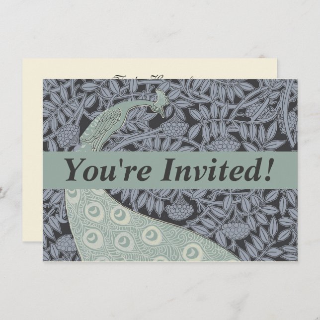 Convites Art Nouveau Peacock Classic Vintage Bird (Frente/Verso)
