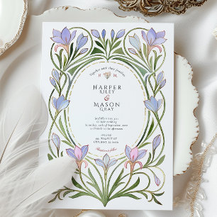 Convites Art Nouveau Periwinkle Blue Floral Weding