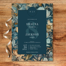 Art Nouveau Teal William Morris Casamento Floral