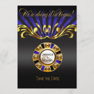 Convites Art Nouveau Vegas Salve a Data   dourado azul