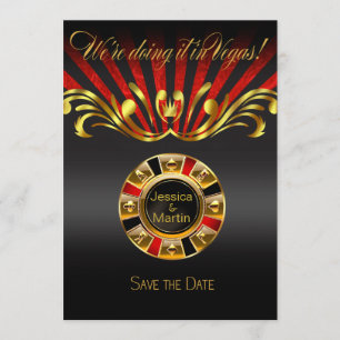 Convites Art Nouveau Vegas Salve a Data   dourado vermelho