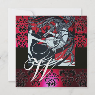 CONVITES ART NOUVEAU VERMELHO GELO PRETO DAMASCO MONOGRAMA