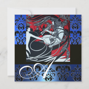 CONVITES ART NOUVEAU VERMELHO PRETO AZUL BRANCO DAMASCO MON