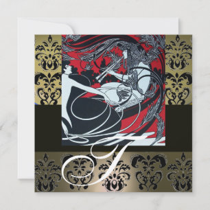 CONVITES ART NOUVEAU VERMELHO PRETO CINZA BRANCO DAMASCO MO