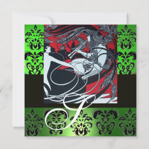 CONVITES ART NOUVEAU VERMELHO PRETO VERDE BRANCO DAMASCO MO