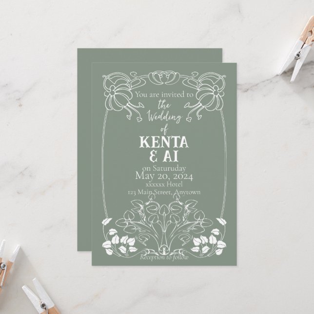 Convites Art Nouveau Wedding (Frente/Verso In Situ)