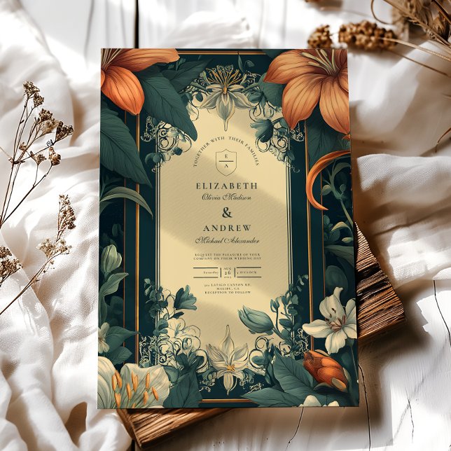 Convites Art Nouveau Whimsical Floral Wedding (Criador carregado)