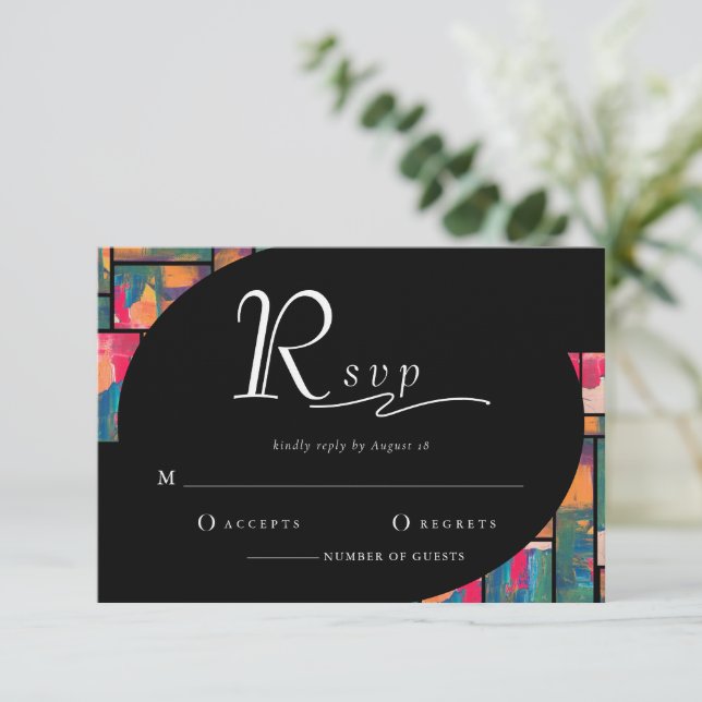 Convites Art Paint Colorful Modern Abstrato Weding RSVP (Em pé/Frente)