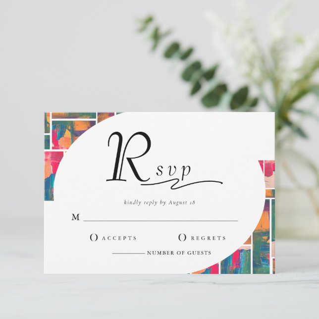Convites Art Paint Colorful Modern Abstrato Weding RSVP (Em pé/Frente)