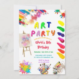 Convites Art Party Birthday Colorful Rainbow Paint