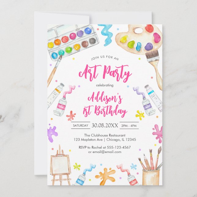 Convites Art Party Painting Craft Birthday Party Invitation (Frente)