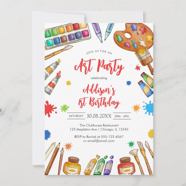 Convites Art Party Painting Craft Birthday Party Invitation (Frente)