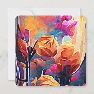 Convites Arte abstrata floral laranja azul flores