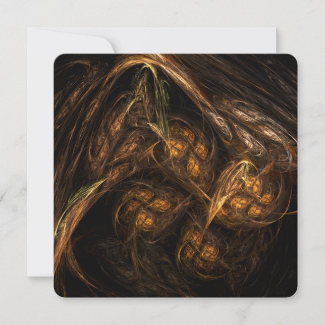 Convites Arte Abstrata Moderna da Mãe Terra Fractal Dourado (Frente)