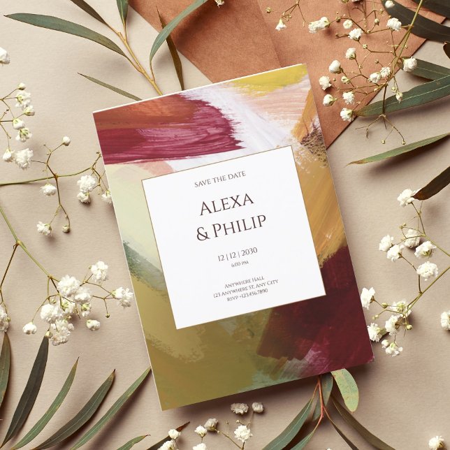 Convites Arte Abstrato Vermelha Colorida Mão Verde Pintada (1)