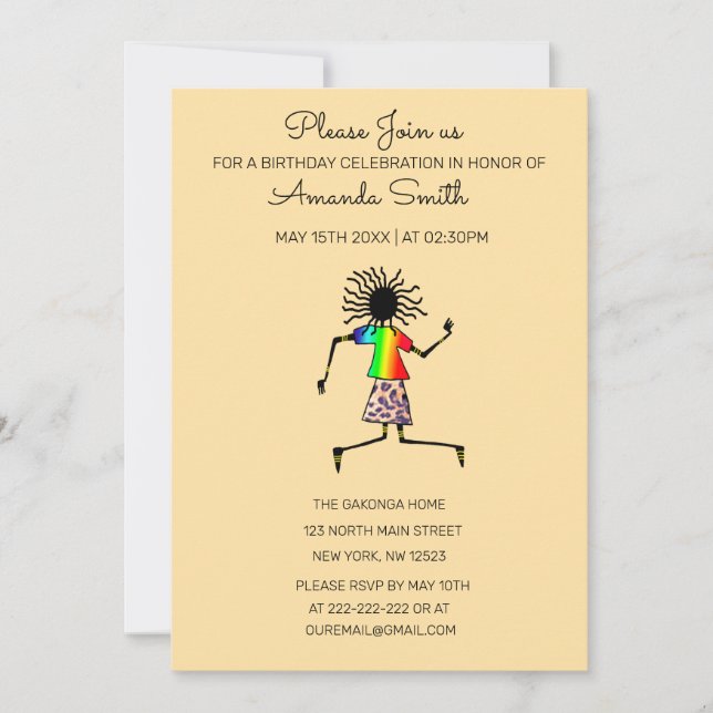 Convites Arte Africana, Bonita e Incrível Dançarino Anivers (Frente)