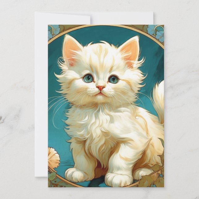 Convites Arte Alphonse Mucha Art Nouveau Gato Branco (Frente)