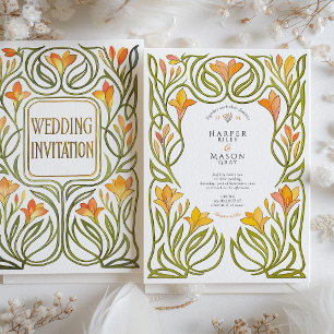 Convites Arte Artística Nouveau Orange Lily Casamento