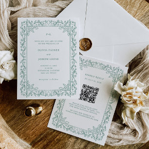 Convites Arte Botânica em Linhas Casamento com QR Code em