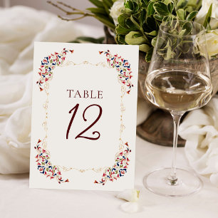 Convites Arte Botânica Floral Paisley Número da Mesa de Cas