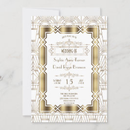 Convites Arte Branca Dourada Deco Gatsby 20s Casamento Esti