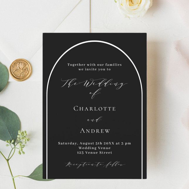 Convites Arte branca negra, casamento moderno (Criador carregado)
