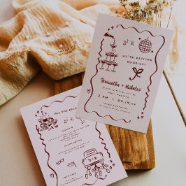 Convites Arte Caprichosa de Doodle Retro | Casamento